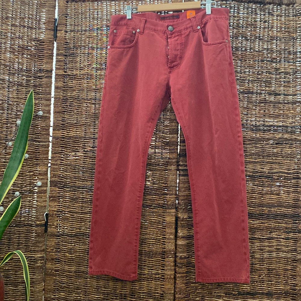 Isaia (Napoli) Red Self-Edge Twill Denim Pants